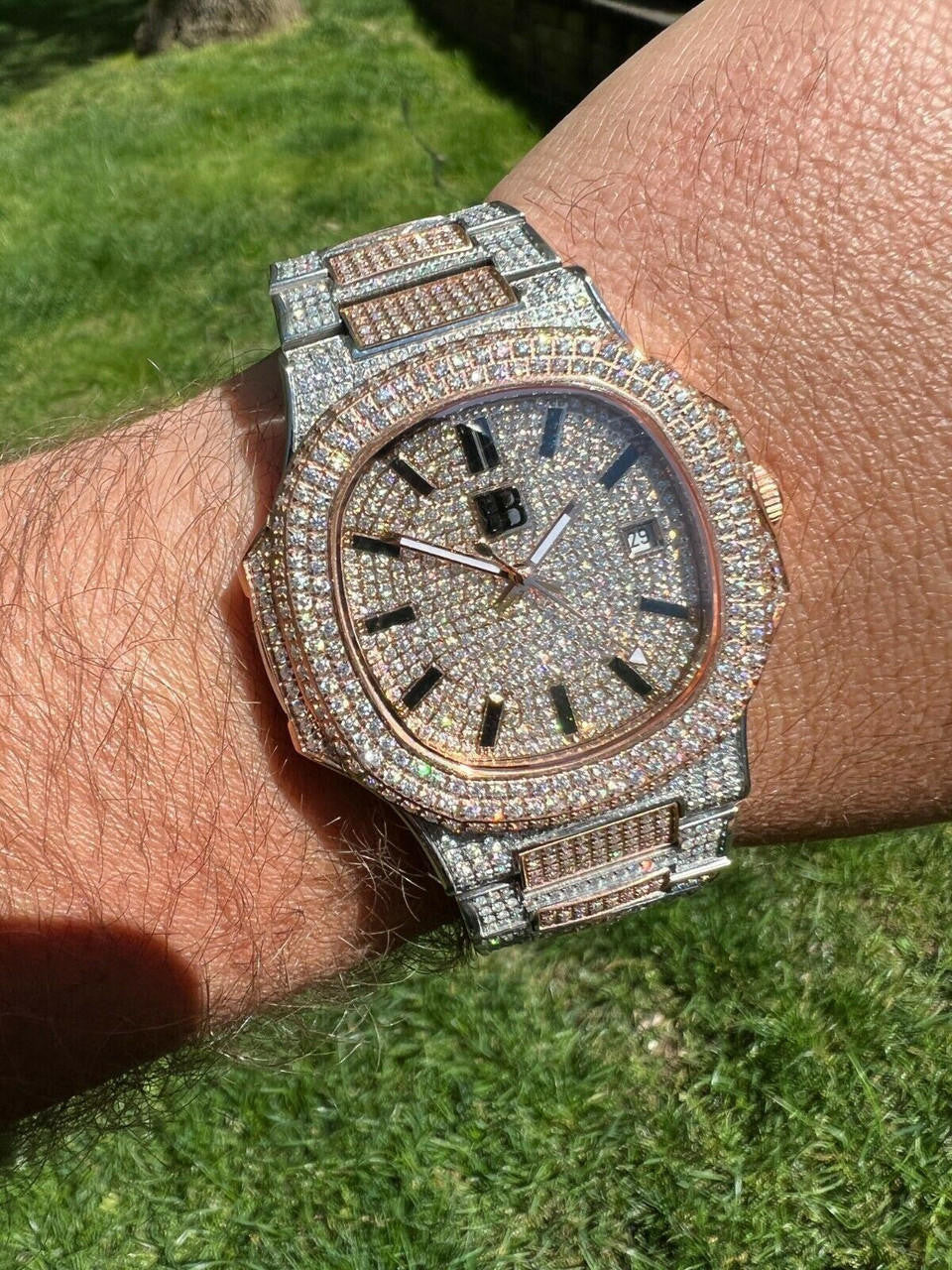 Real MOISSANITE Mens Watch Fully Iced Rose Stainless Hip Hop Passes Diamond Test