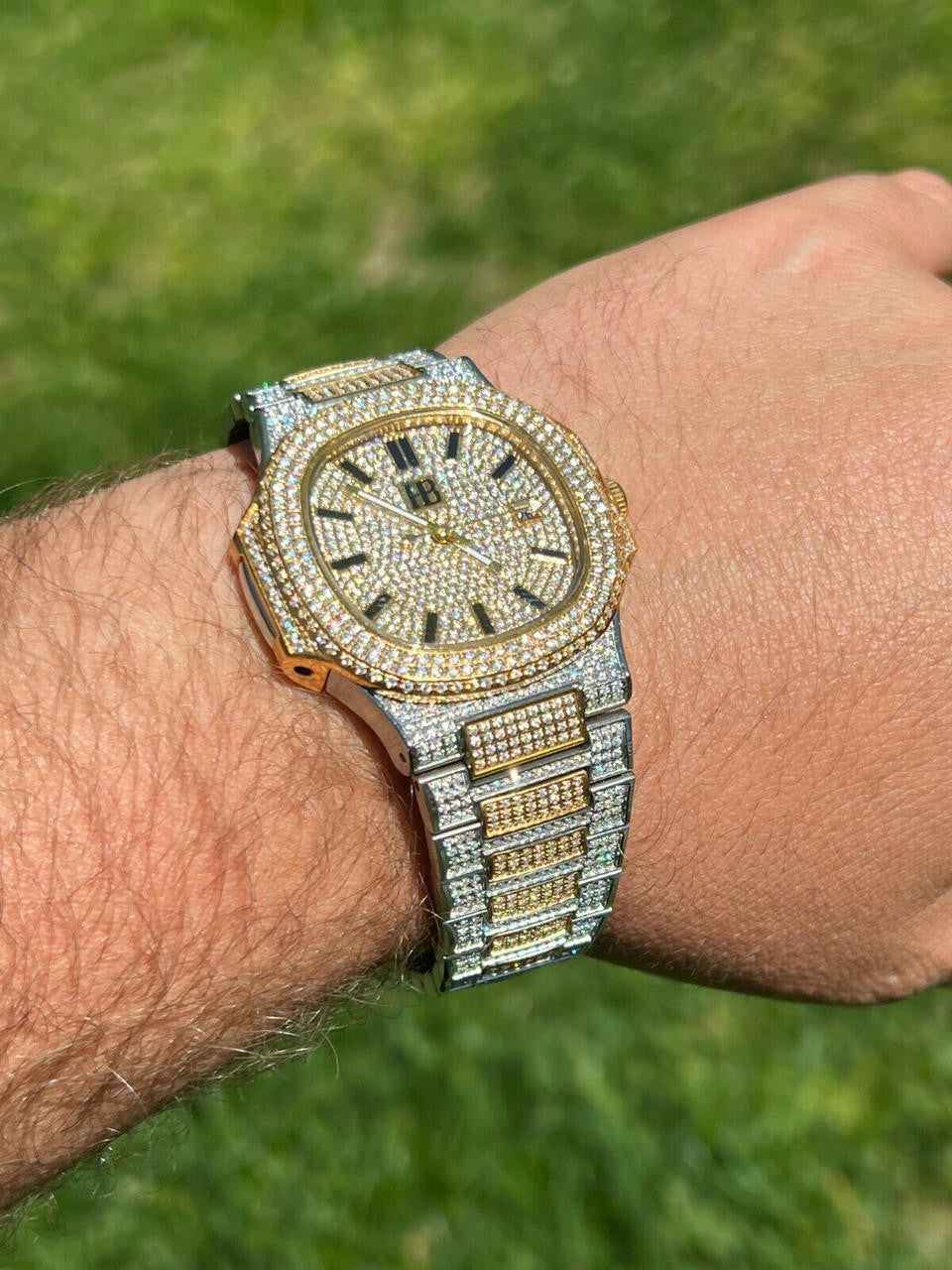Real MOISSANITE Mens Watch Fully Iced Stainless Hip Hop Passes Diamond Tester