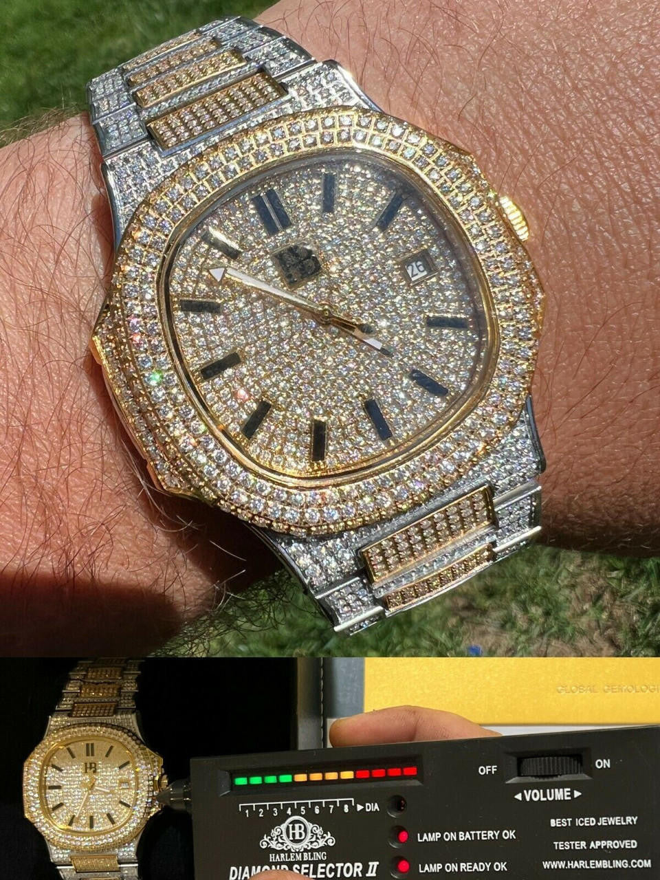 Real MOISSANITE Mens Watch Fully Iced Stainless Hip Hop Passes Diamond Tester