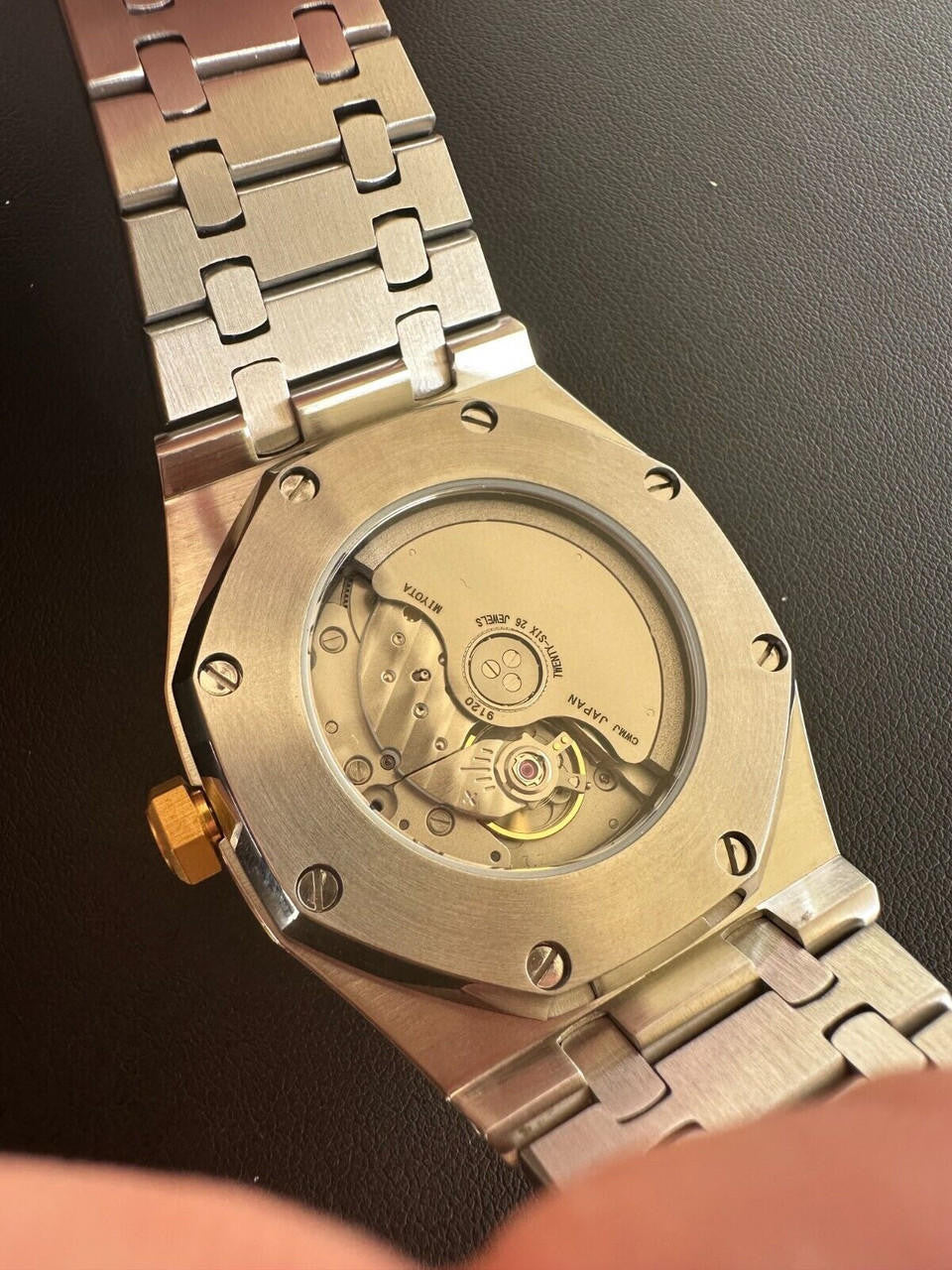 Real MOISSANITE Mens Watch Gold Two Tone Iced Skeleton Back Hip Hop Pass Tester