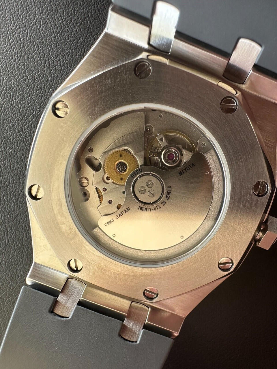 Real MOISSANITE Mens Watch Iced Skeleton Back 44mm Hip Hop - Gray Silicone Band