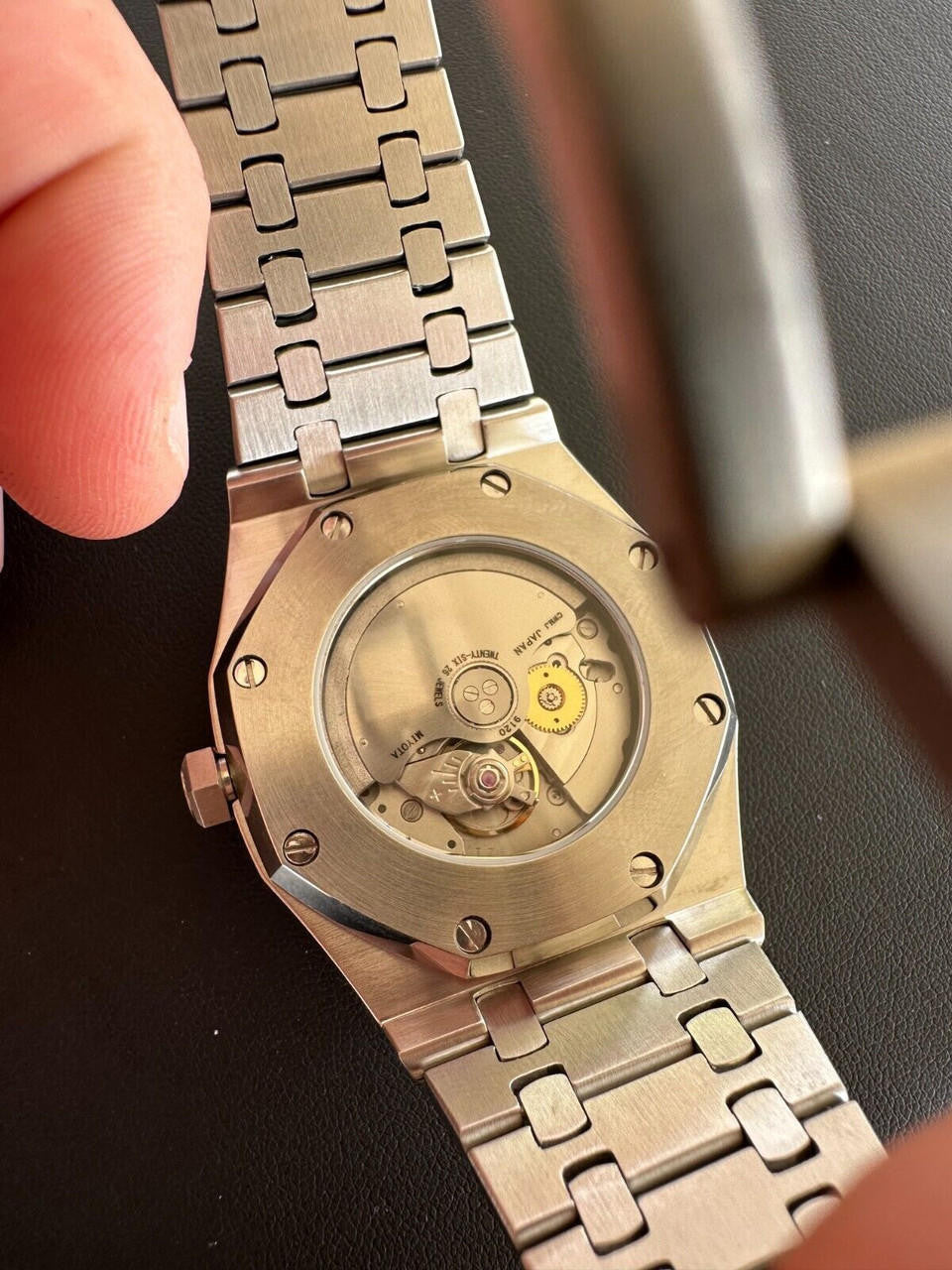 Real MOISSANITE Mens Watch Iced Skeleton Back 44mm Hip Hop Passes Diamond Tester.