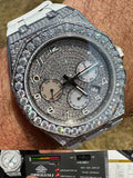 Real MOISSANITE Mens Watch Iced Skeleton Back 44mm Hip Hop - White Silicone Band