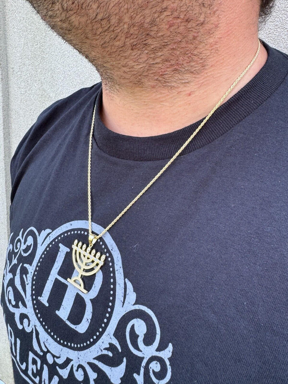 MOISSANITE Iced Jewish Menorah Hebrew Israelite Pendant - 14k Gold Vermeil Or 925 Silver - Medium 1.5"