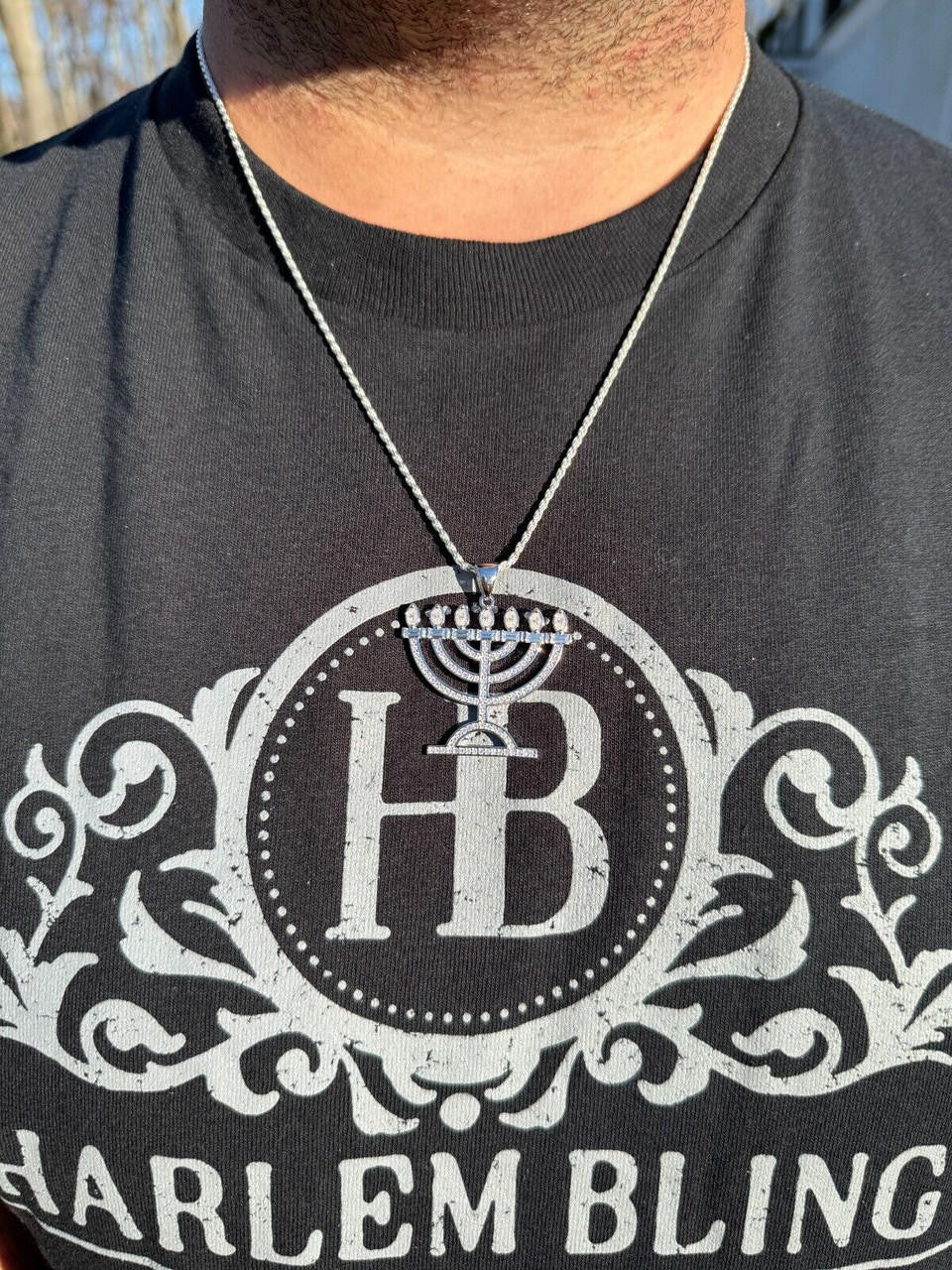 MOISSANITE Iced Jewish Menorah Hebrew Israelite Pendant - 14k Gold Vermeil Or 925 Silver - Medium 1.5"
