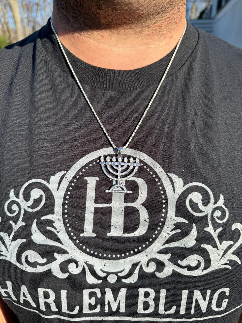 MOISSANITE Iced Jewish Menorah Hebrew Israelite Pendant - 14k Gold Vermeil Or 925 Silver - Medium 1.5"