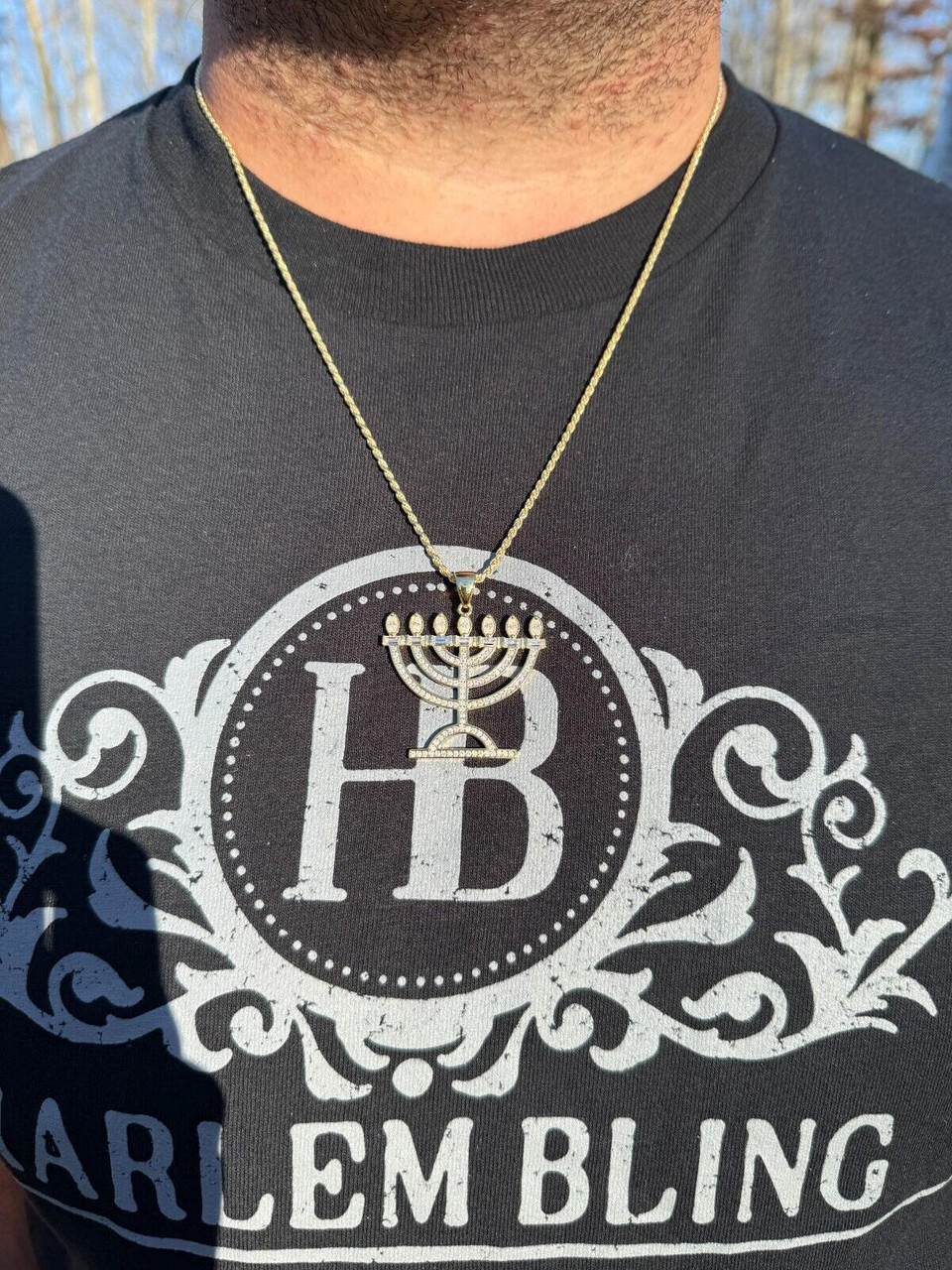 MOISSANITE Iced Jewish Menorah Hebrew Israelite Pendant - 14k Gold Vermeil Or 925 Silver - Medium 1.5"