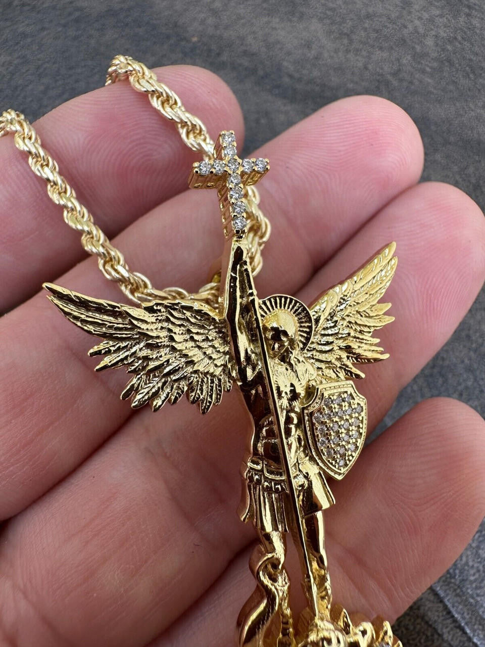 MOISSANITE Saint St Michael Slaying Dragon Archangel Pendant - 14k Gold Vermeil 925 Silver - 3 Sizes 1"-3"