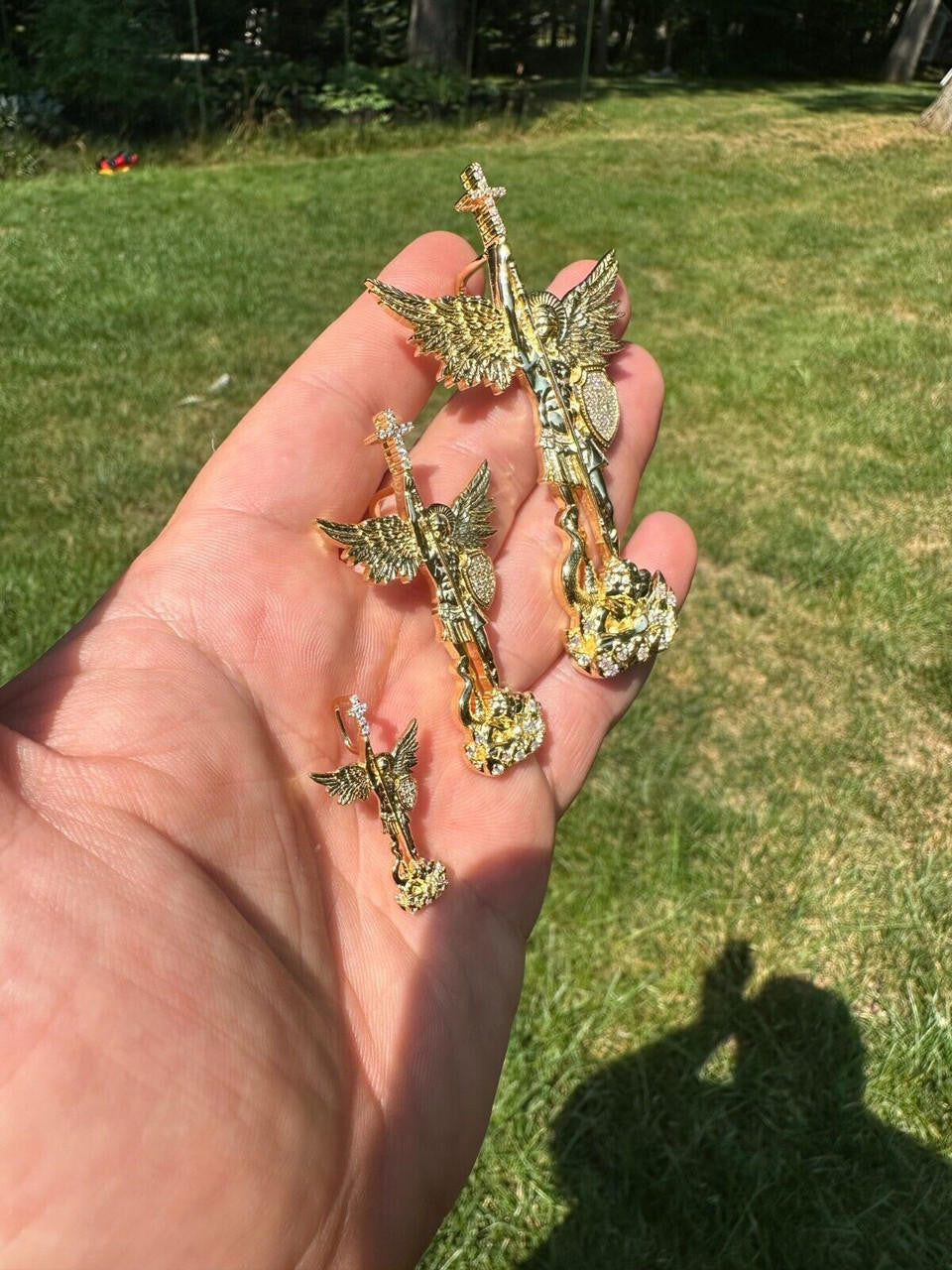 MOISSANITE Saint St Michael Slaying Dragon Archangel Pendant - 14k Gold Vermeil 925 Silver - 3 Sizes 1"-3"