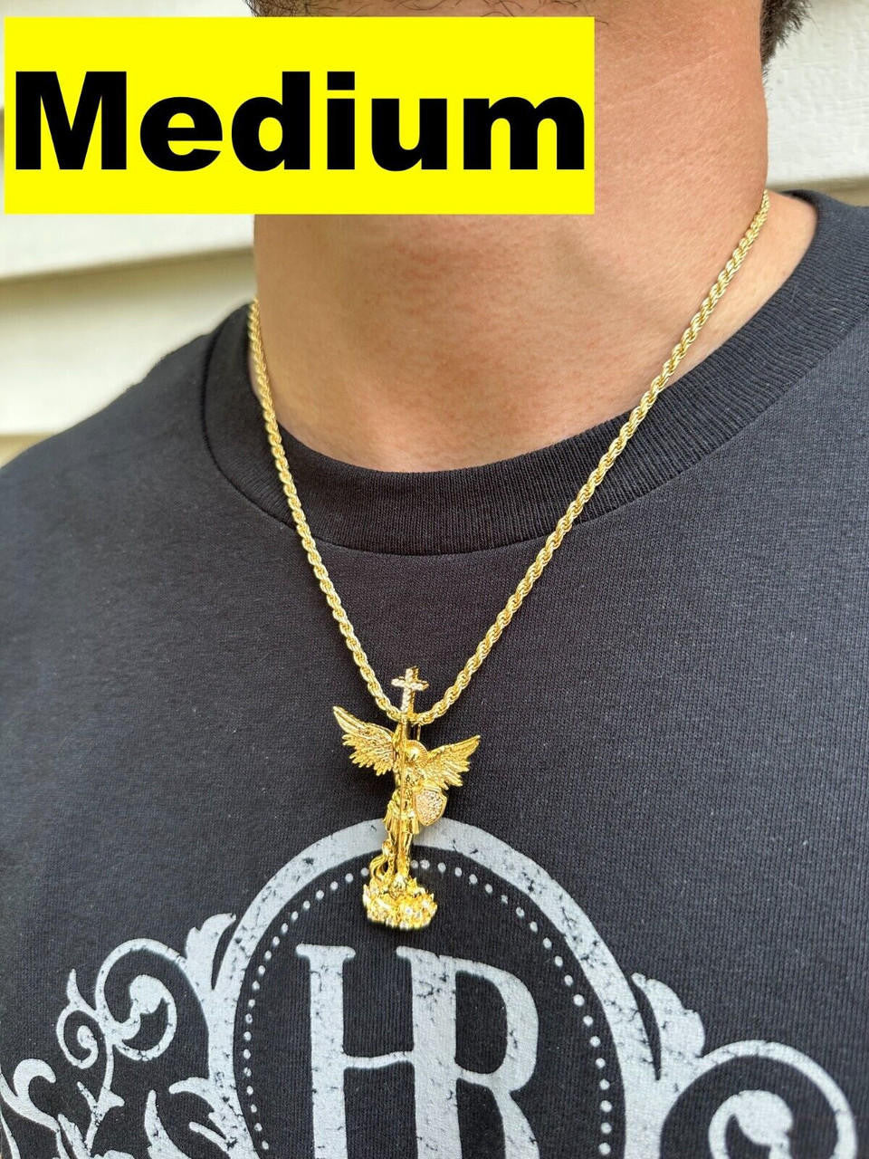 MOISSANITE Saint St Michael Slaying Dragon Archangel Pendant - 14k Gold Vermeil 925 Silver - 3 Sizes 1"-3"