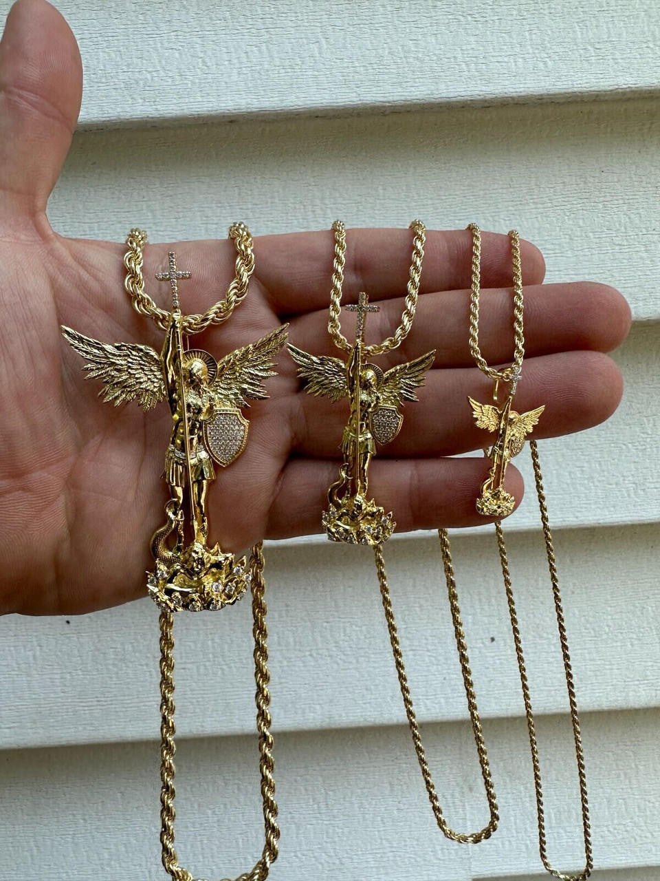 MOISSANITE Saint St Michael Slaying Dragon Archangel Pendant - 14k Gold Vermeil 925 Silver - 3 Sizes 1"-3"