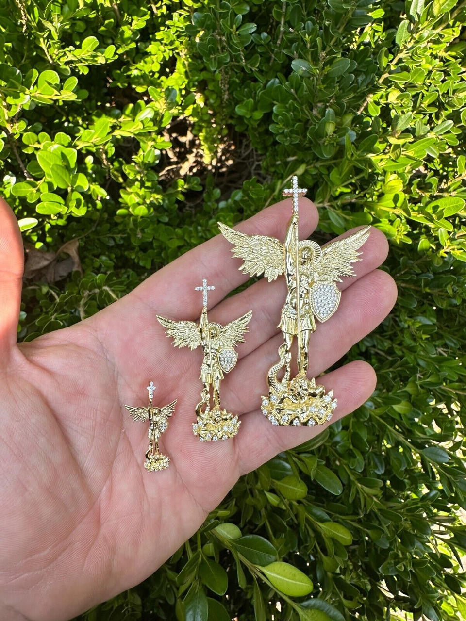 MOISSANITE Saint St Michael Slaying Dragon Archangel Pendant - 14k Gold Vermeil 925 Silver - 3 Sizes 1"-3"