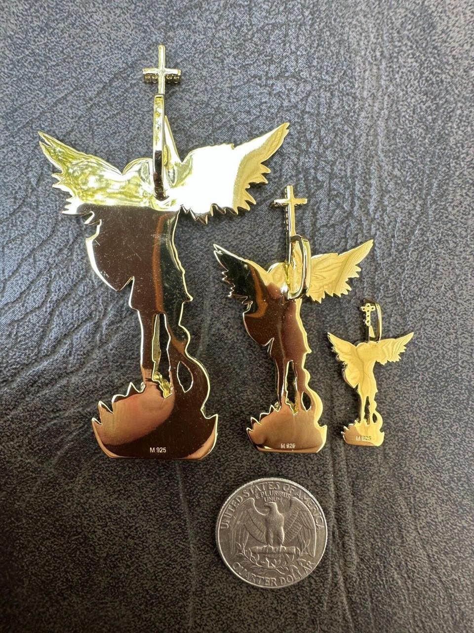 MOISSANITE Saint St Michael Slaying Dragon Archangel Pendant - 14k Gold Vermeil 925 Silver - 3 Sizes 1"-3"