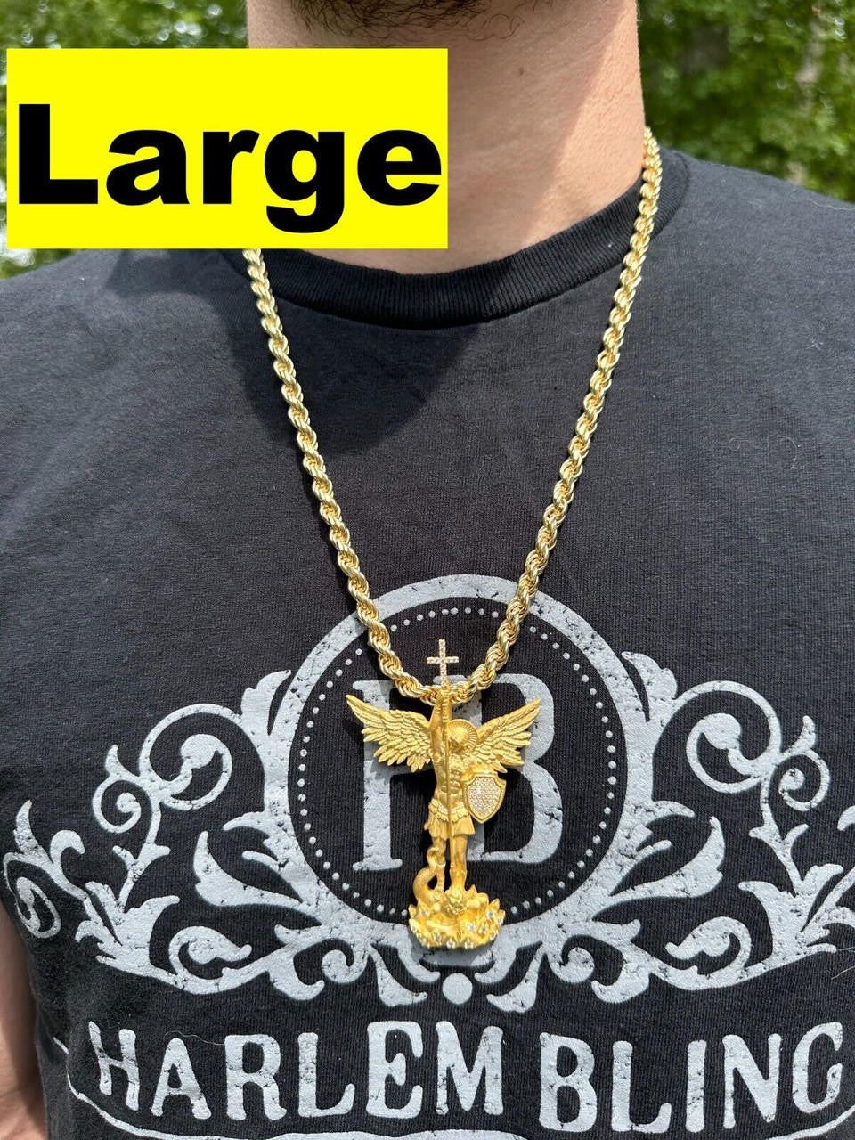 MOISSANITE Saint Michael Slaying Dragon Archangel Pendant - Sandblasted Matte Finish 14k Gold Vermeil 925 Silver - 3 Sizes 1"-3"