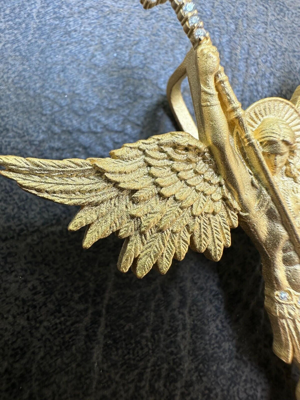 MOISSANITE Saint Michael Slaying Dragon Archangel Pendant - Sandblasted Matte Finish 14k Gold Vermeil 925 Silver - 3 Sizes 1"-3"