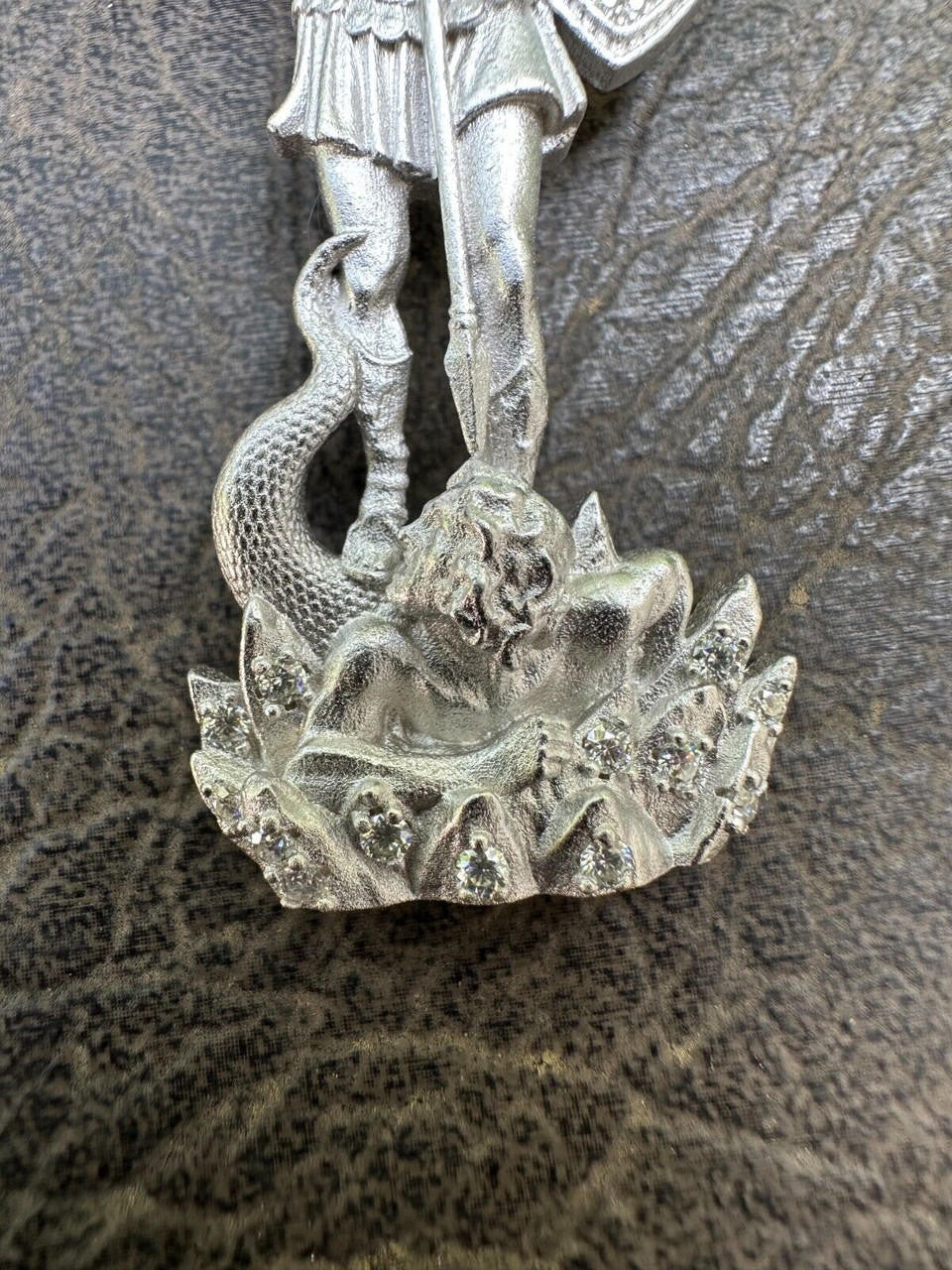 MOISSANITE Saint Michael Slaying Dragon Archangel Pendant - Sandblasted Matte Finish 925 Silver - 3 Sizes 1"-3"
