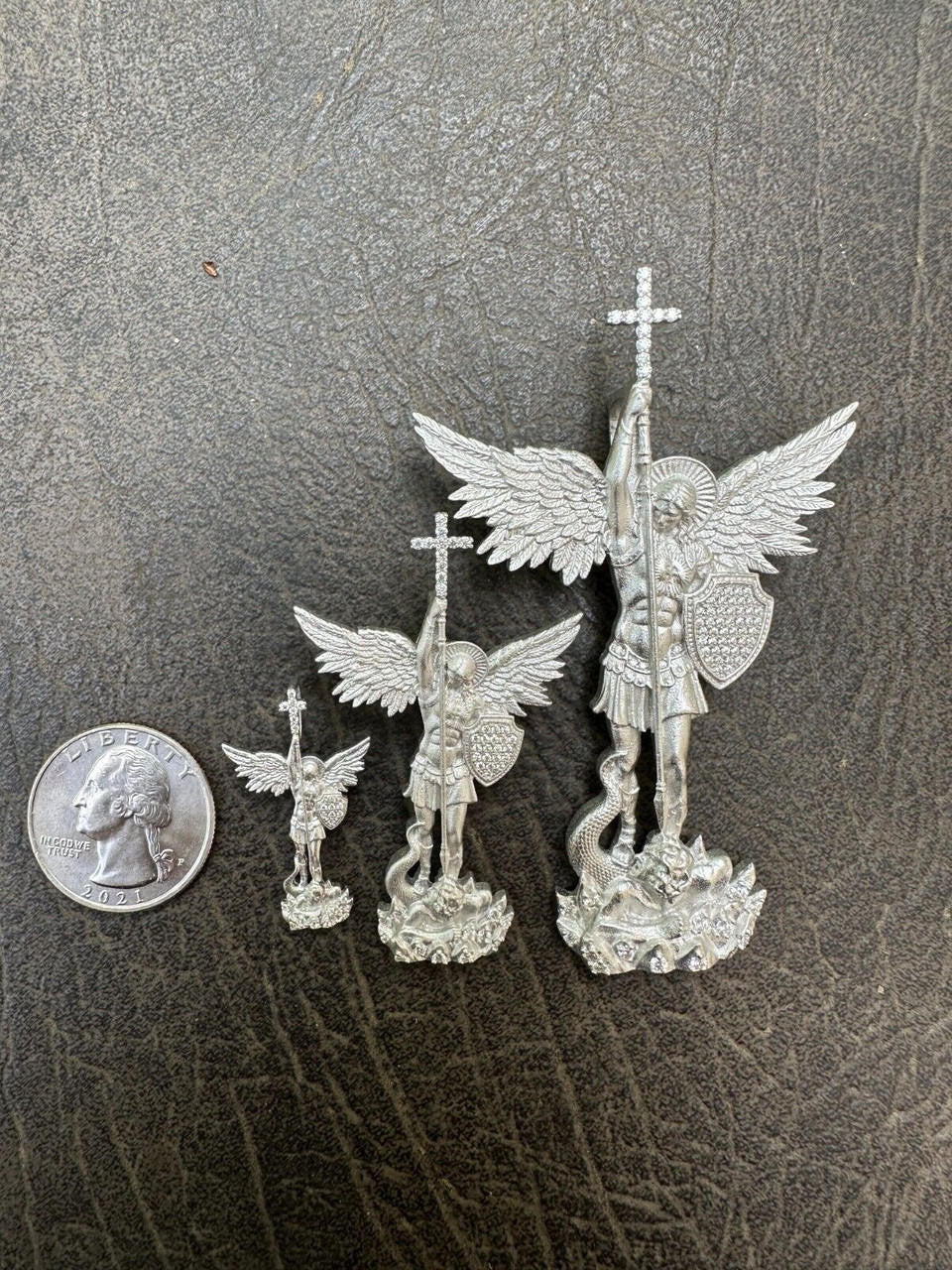 MOISSANITE Saint Michael Slaying Dragon Archangel Pendant - Sandblasted Matte Finish 925 Silver - 3 Sizes 1"-3"