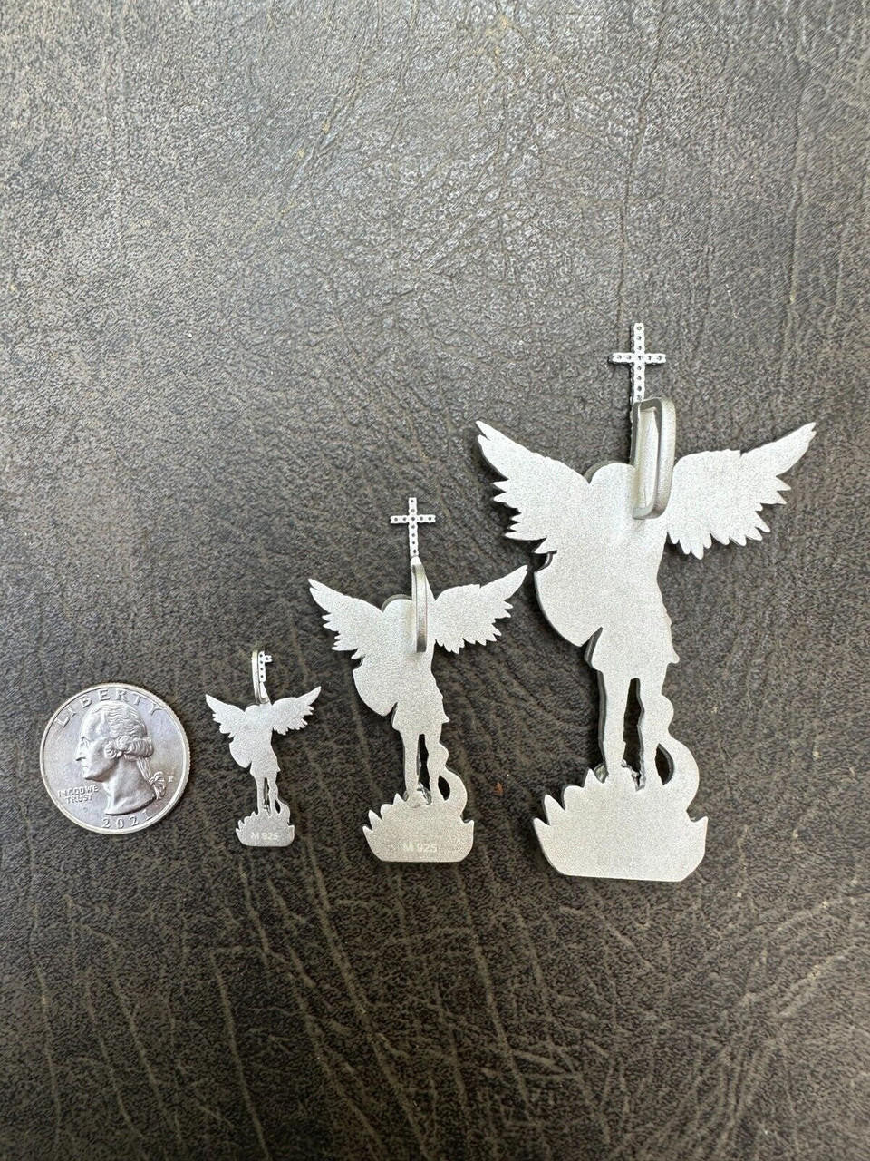 MOISSANITE Saint Michael Slaying Dragon Archangel Pendant - Sandblasted Matte Finish 925 Silver - 3 Sizes 1"-3"