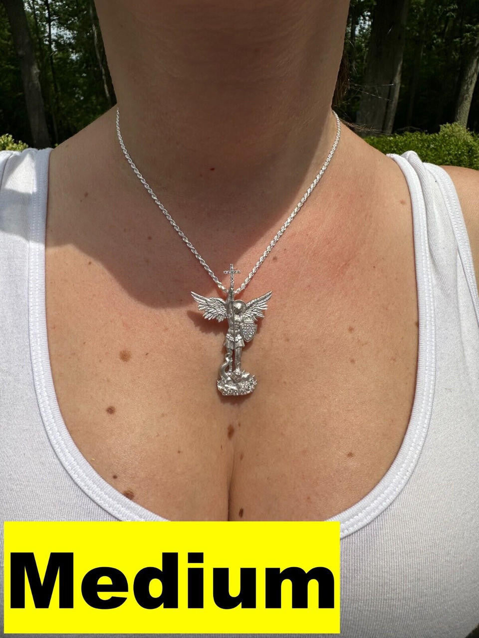 MOISSANITE Saint Michael Slaying Dragon Archangel Pendant - Sandblasted Matte Finish 925 Silver - 3 Sizes 1"-3"