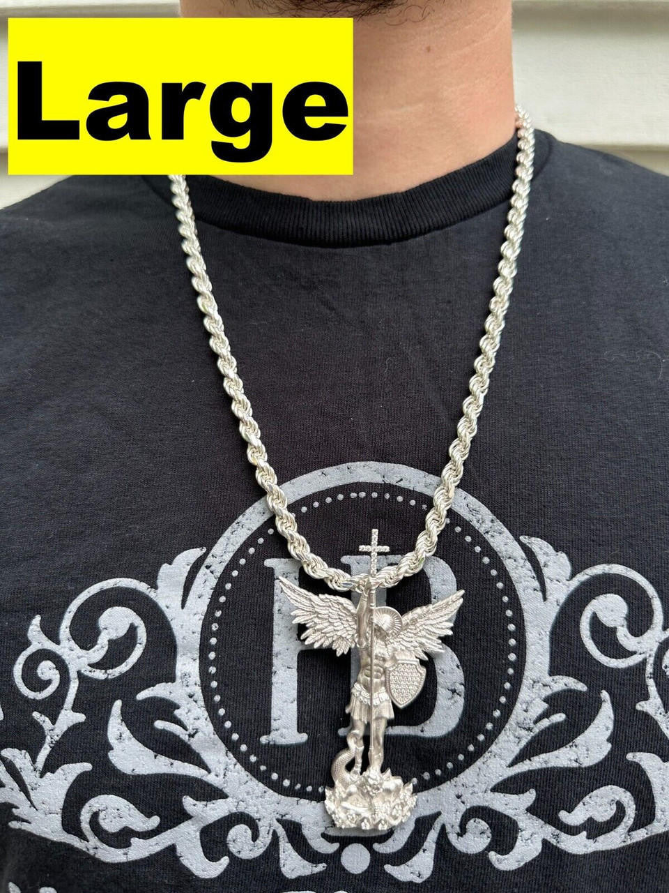 MOISSANITE Saint Michael Slaying Dragon Archangel Pendant - Sandblasted Matte Finish 925 Silver - 3 Sizes 1"-3"