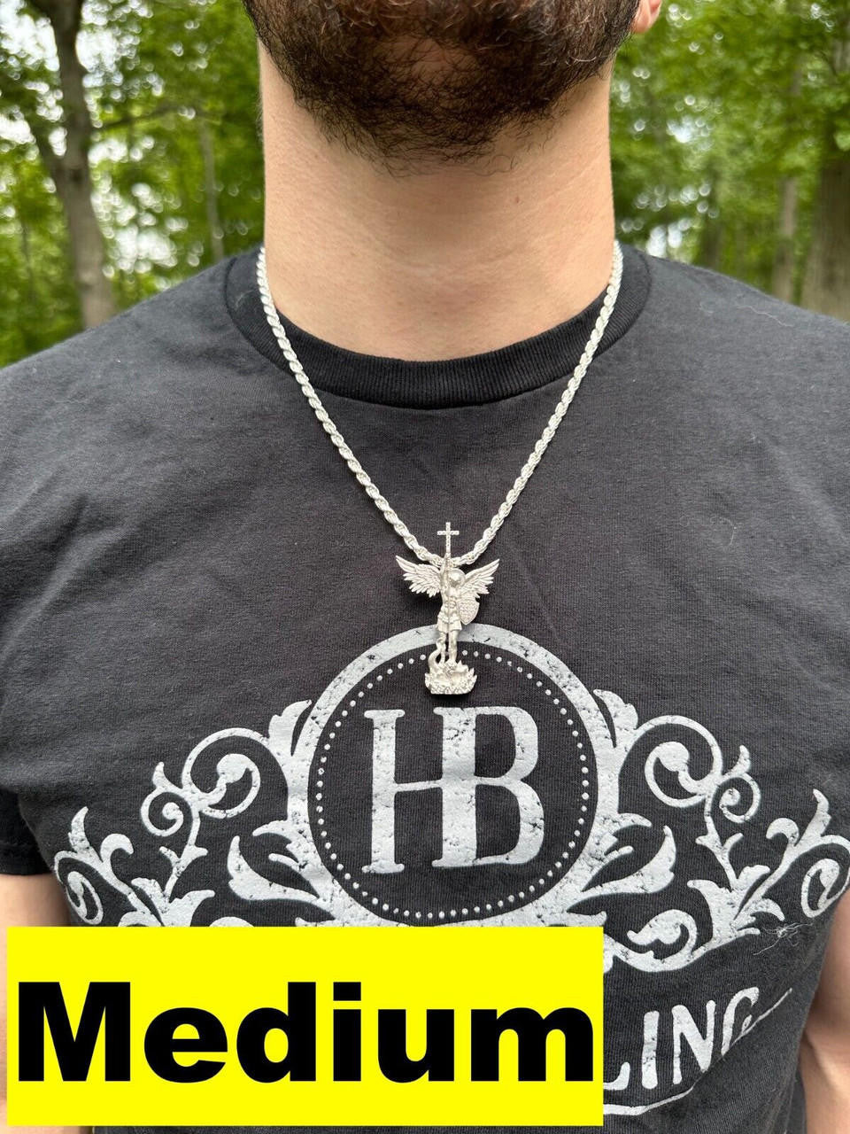 MOISSANITE Saint Michael Slaying Dragon Archangel Pendant - Sandblasted Matte Finish 925 Silver - 3 Sizes 1"-3"