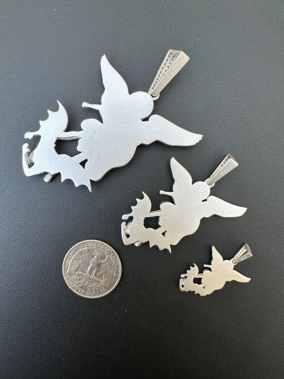 MOISSANITE Saint Michael Archangel Slaying Dragon Pendant - Sandblasted Matte Finish 925 Silver - 3 Sizes 1.25"-3"