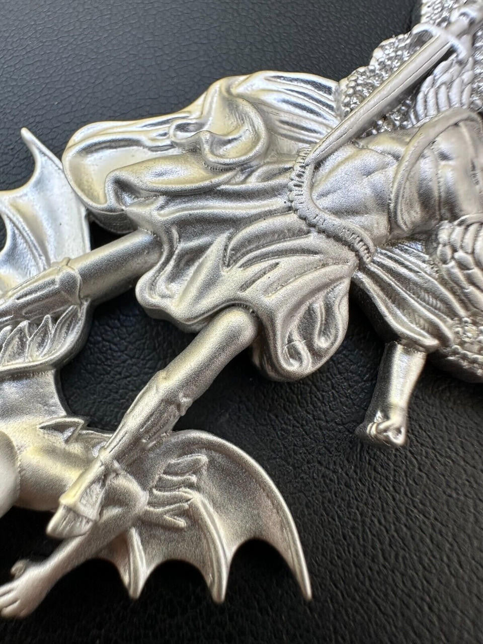 MOISSANITE Saint Michael Archangel Slaying Dragon Pendant - Sandblasted Matte Finish 925 Silver - 3 Sizes 1.25"-3"