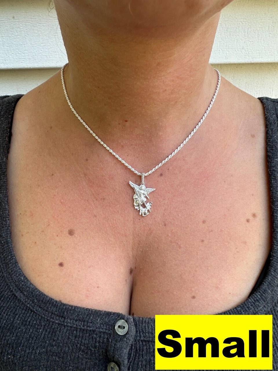 MOISSANITE Saint Michael Archangel Slaying Dragon Pendant - Sandblasted Matte Finish 925 Silver - 3 Sizes 1.25"-3"