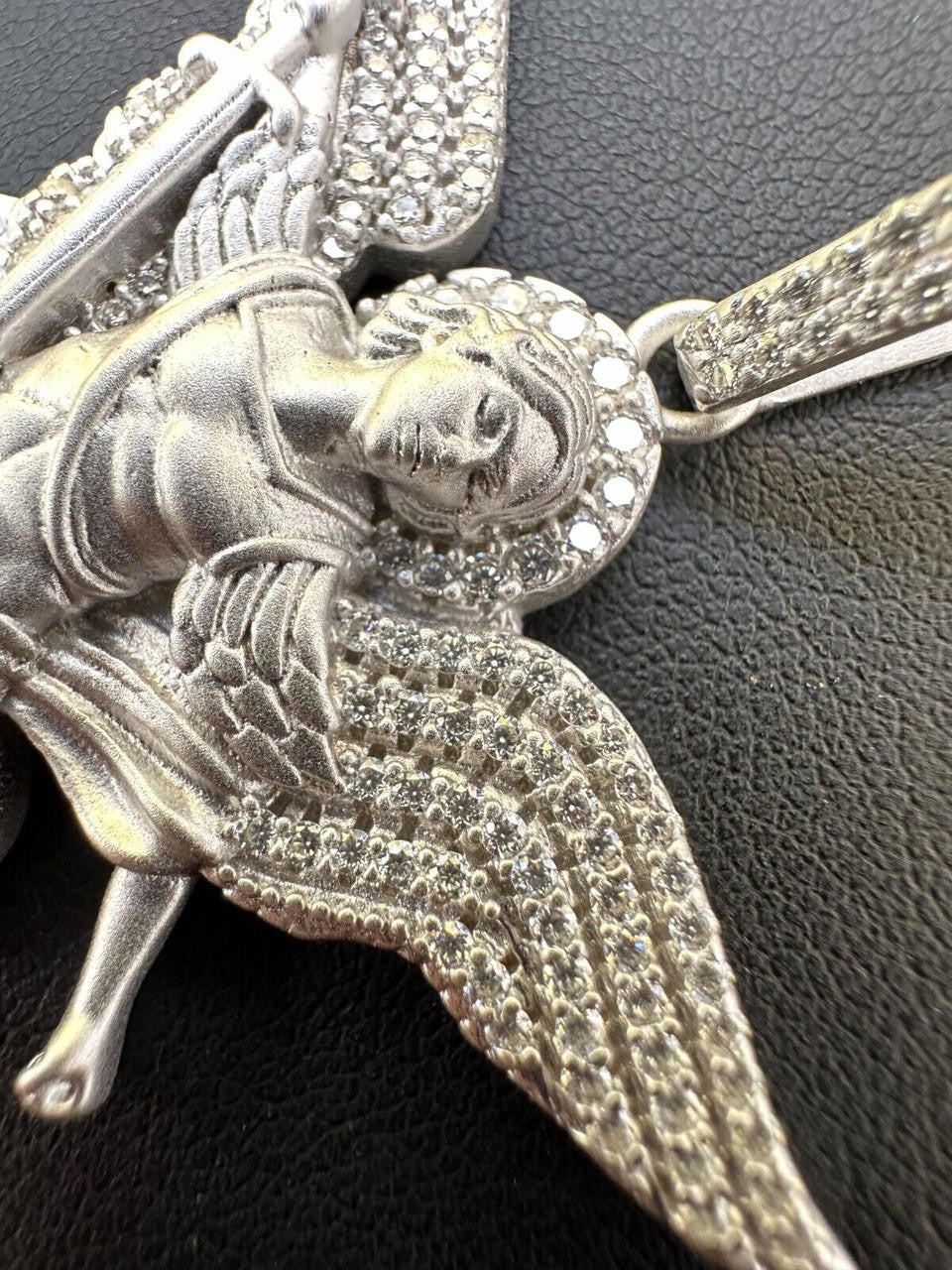 MOISSANITE Saint Michael Archangel Slaying Dragon Pendant - Sandblasted Matte Finish 925 Silver - 3 Sizes 1.25"-3"