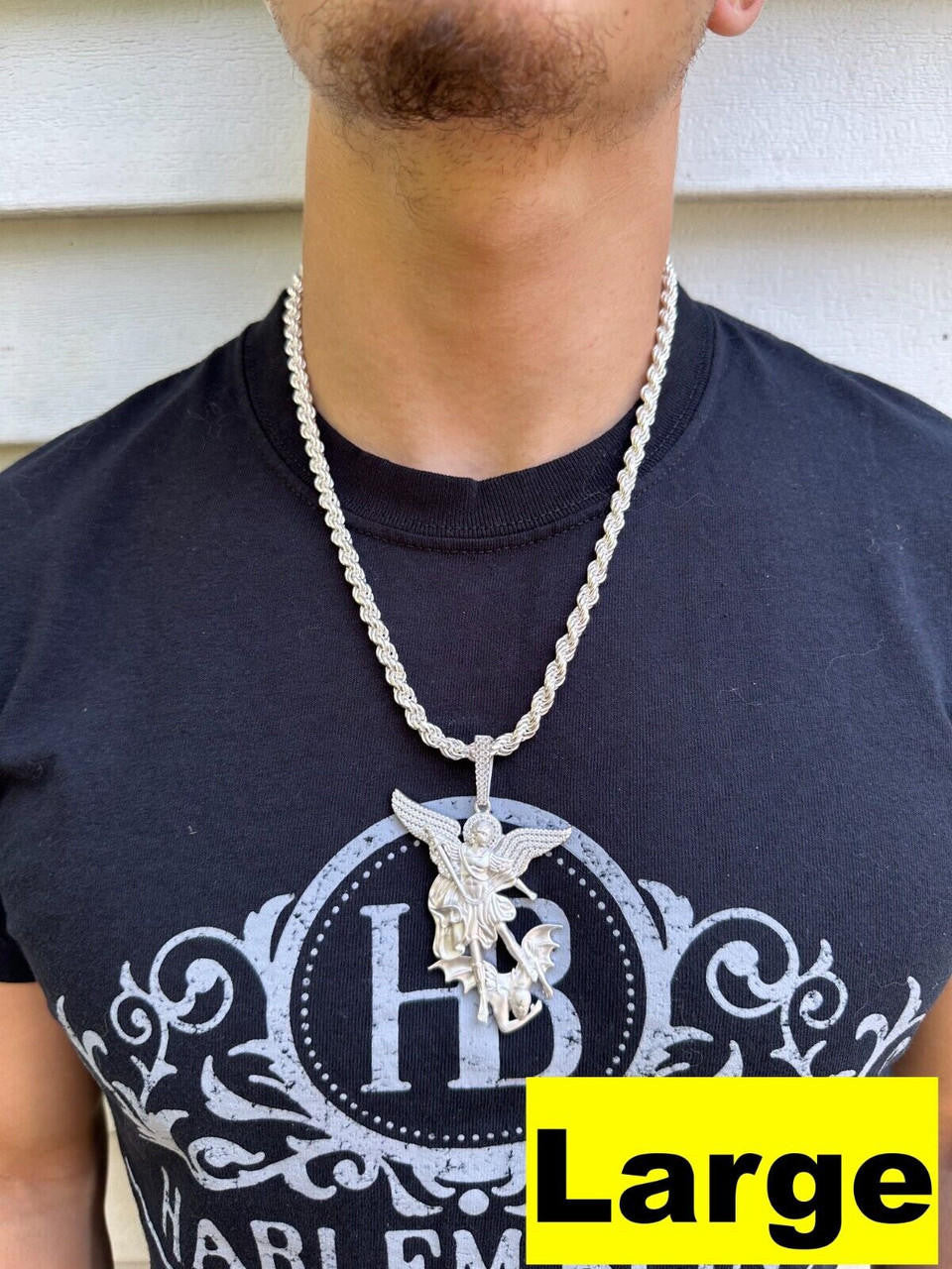 MOISSANITE Saint Michael Archangel Slaying Dragon Pendant - Sandblasted Matte Finish 925 Silver - 3 Sizes 1.25"-3"