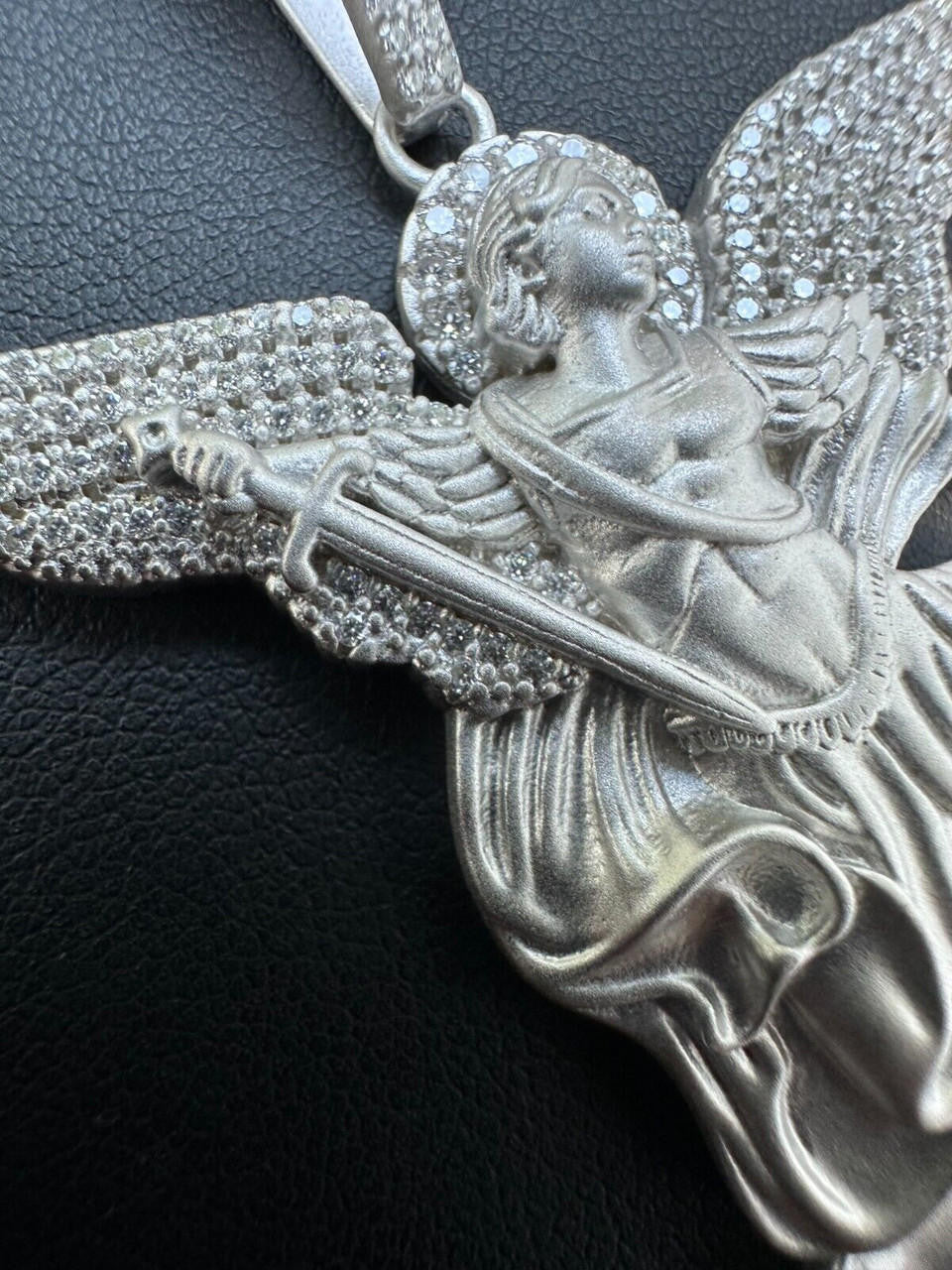 MOISSANITE Saint Michael Archangel Slaying Dragon Pendant - Sandblasted Matte Finish 925 Silver - 3 Sizes 1.25"-3"