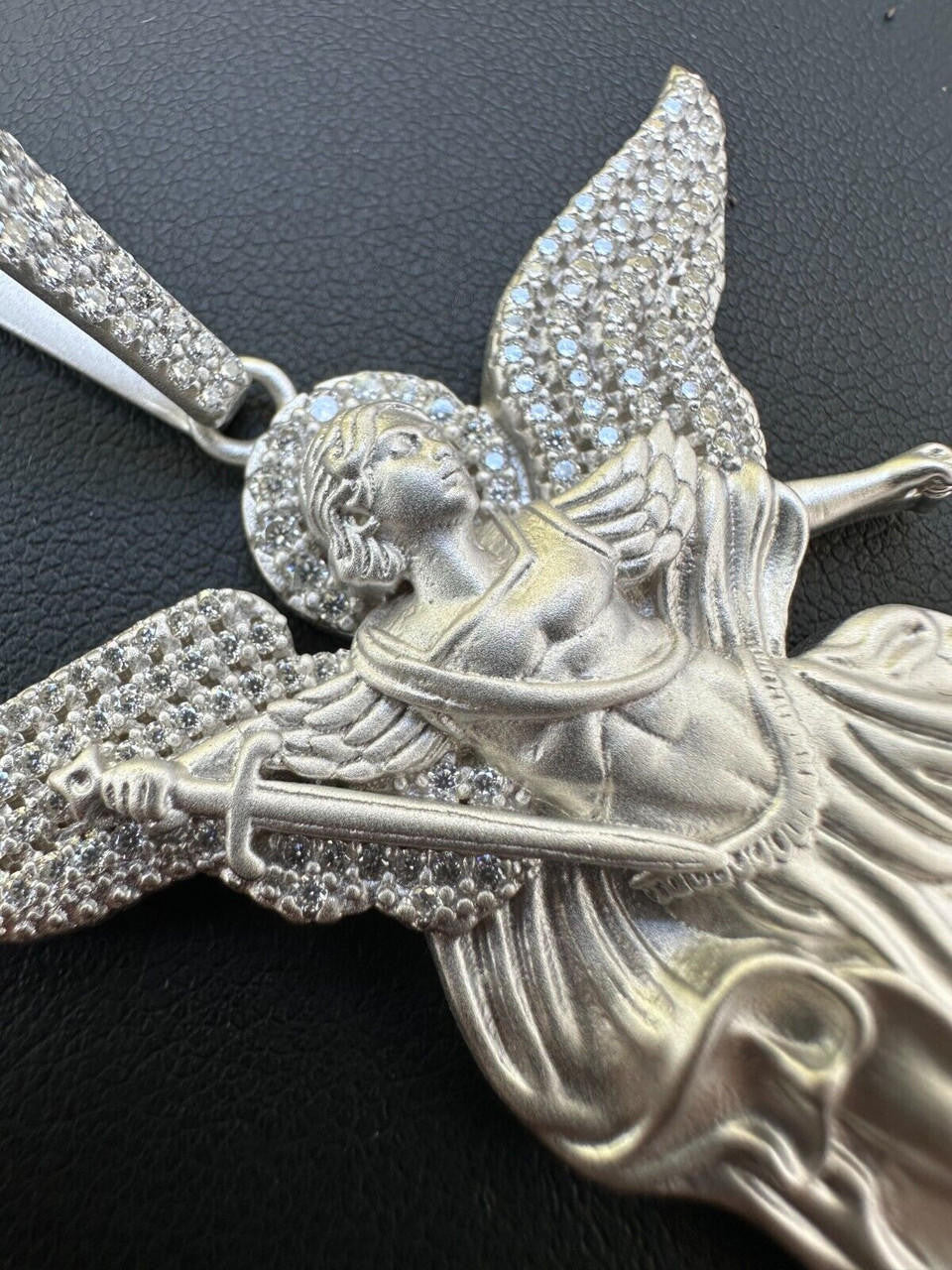 MOISSANITE Saint Michael Archangel Slaying Dragon Pendant - Sandblasted Matte Finish 925 Silver - 3 Sizes 1.25"-3"