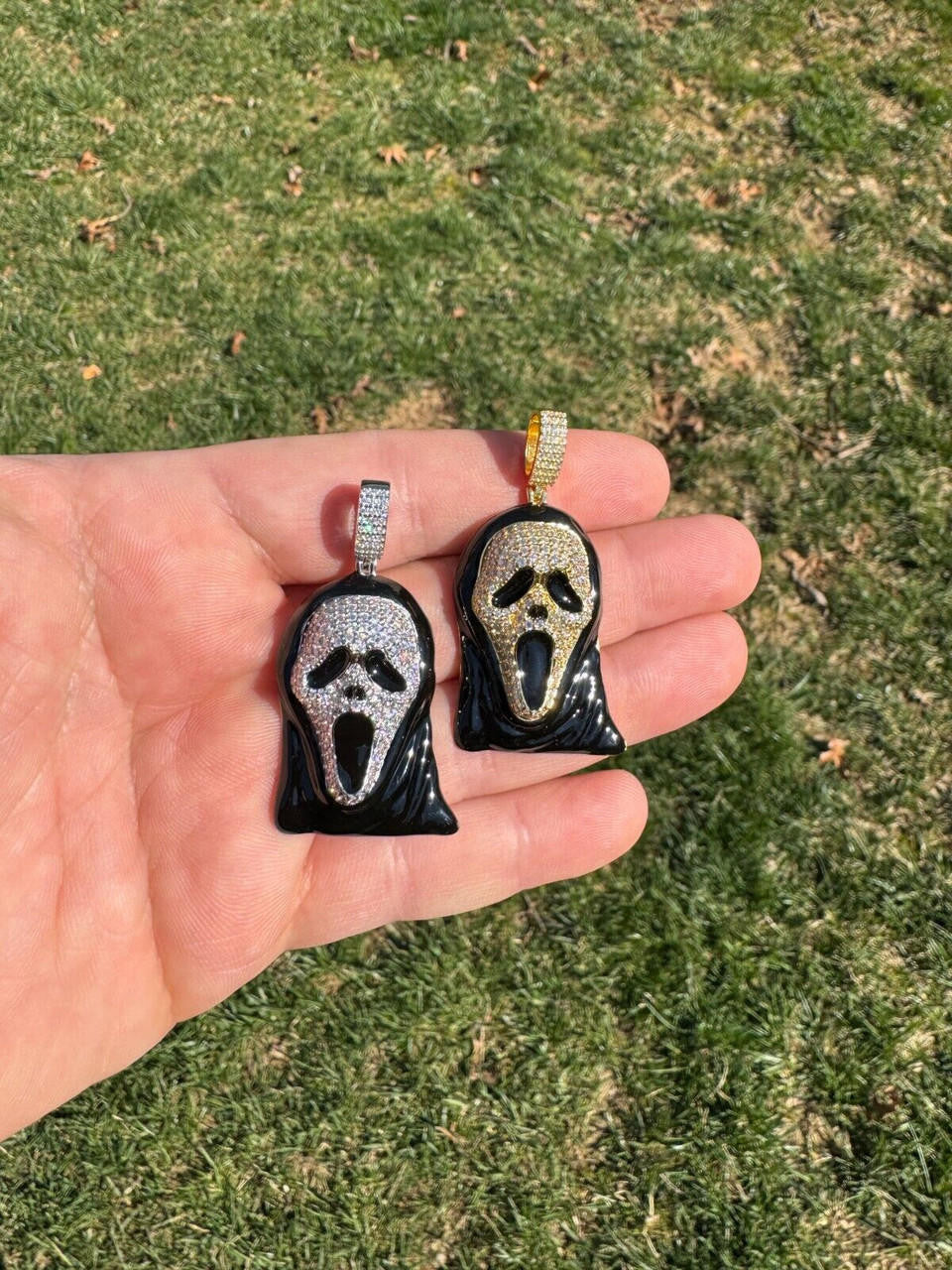 MOISSANITE Scream Mask Ghostface Iced Pendant - 14k Gold Vermeil Or 925 Silver - Medium 2"