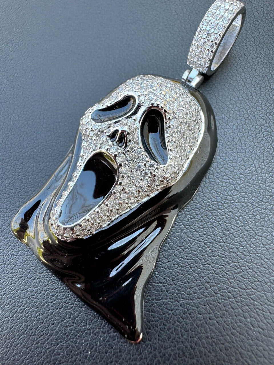 MOISSANITE Scream Mask Ghostface Iced Pendant - 14k Gold Vermeil Or 925 Silver - Medium 2"
