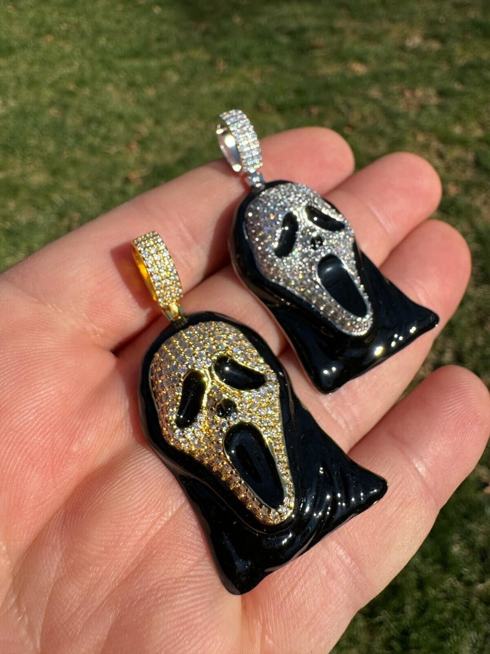 MOISSANITE Scream Mask Ghostface Iced Pendant - 14k Gold Vermeil Or 925 Silver - Medium 2"