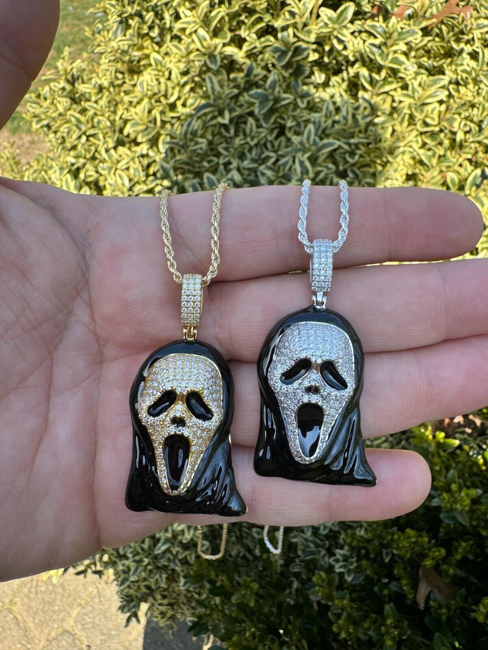 MOISSANITE Scream Mask Ghostface Iced Pendant - 14k Gold Vermeil Or 925 Silver - Medium 2"