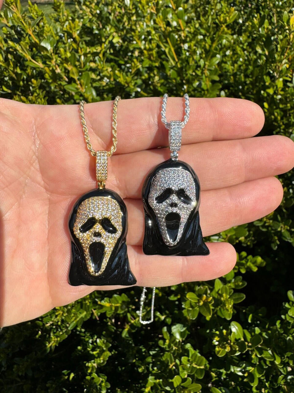 MOISSANITE Scream Mask Ghostface Iced Pendant - 14k Gold Vermeil Or 925 Silver - Medium 2"