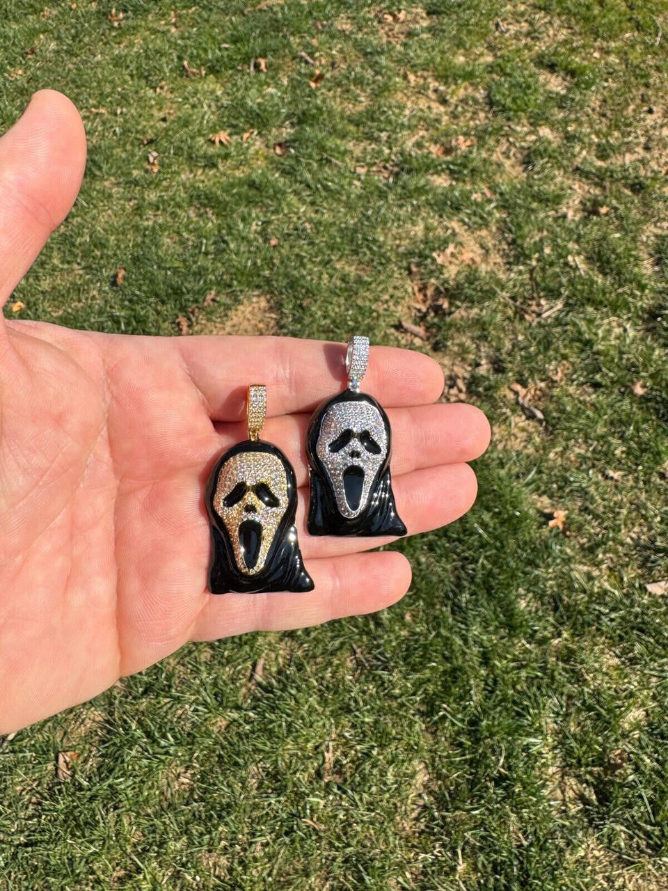 MOISSANITE Scream Mask Ghostface Iced Pendant - 14k Gold Vermeil Or 925 Silver - Medium 2"