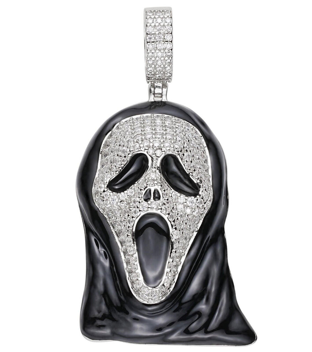 MOISSANITE Scream Mask Ghostface Iced Pendant - 14k Gold Vermeil Or 925 Silver - Medium 2"