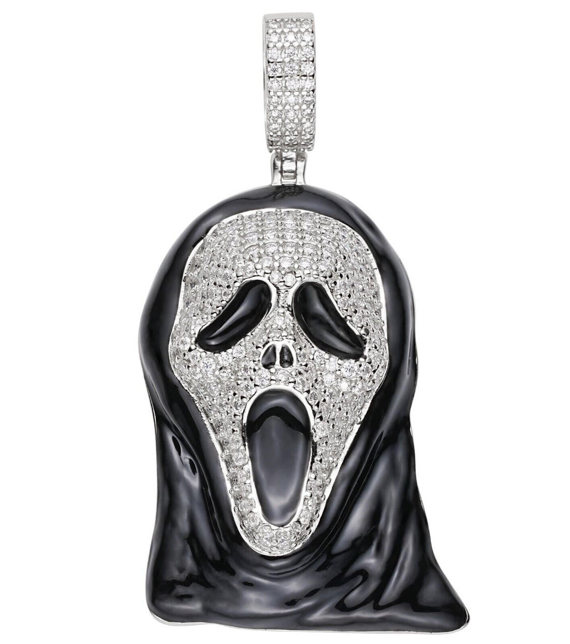 MOISSANITE Scream Mask Ghostface Iced Pendant - 14k Gold Vermeil Or 925 Silver - Medium 2"