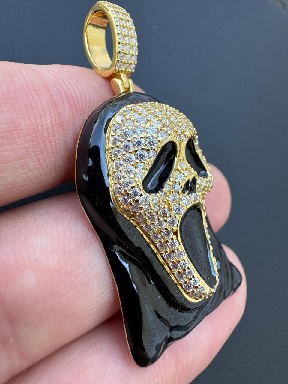MOISSANITE Scream Mask Ghostface Iced Pendant - 14k Gold Vermeil Or 925 Silver - Medium 2"
