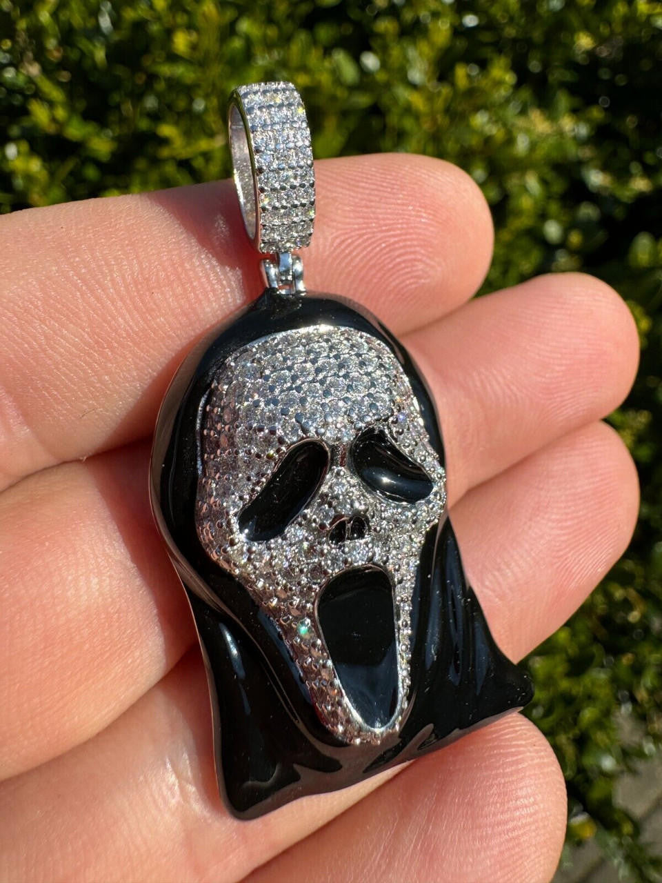 MOISSANITE Scream Mask Ghostface Iced Pendant - 14k Gold Vermeil Or 925 Silver - Medium 2"