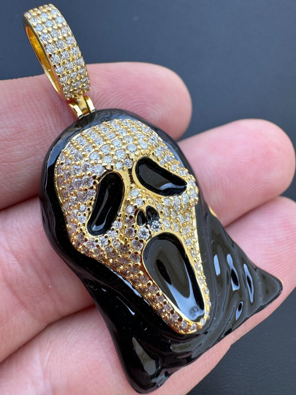 MOISSANITE Scream Mask Ghostface Iced Pendant - 14k Gold Vermeil Or 925 Silver - Medium 2"