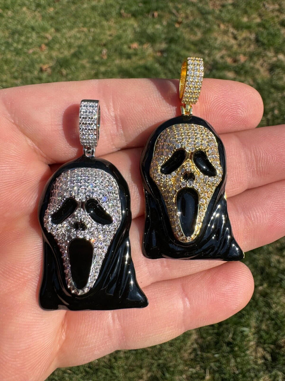 MOISSANITE Scream Mask Ghostface Iced Pendant - 14k Gold Vermeil Or 925 Silver - Medium 2"