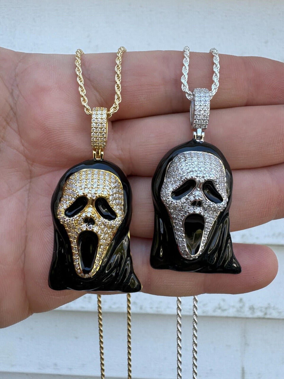MOISSANITE Scream Mask Ghostface Iced Pendant - 14k Gold Vermeil Or 925 Silver - Medium 2"