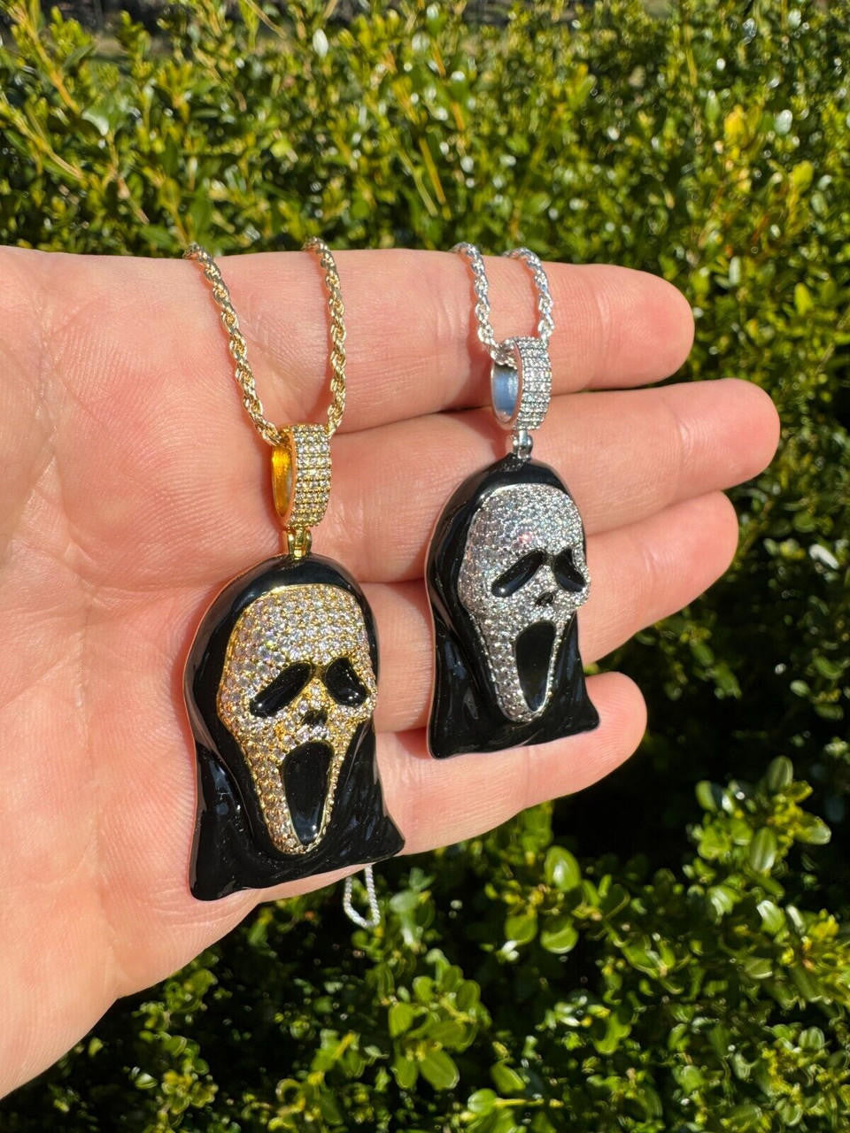 MOISSANITE Scream Mask Ghostface Iced Pendant - 14k Gold Vermeil Or 925 Silver - Medium 2"