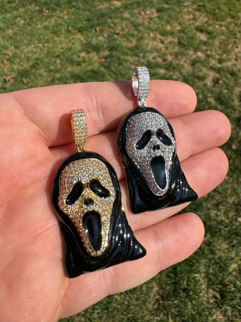 MOISSANITE Scream Mask Ghostface Iced Pendant - 14k Gold Vermeil Or 925 Silver - Medium 2"