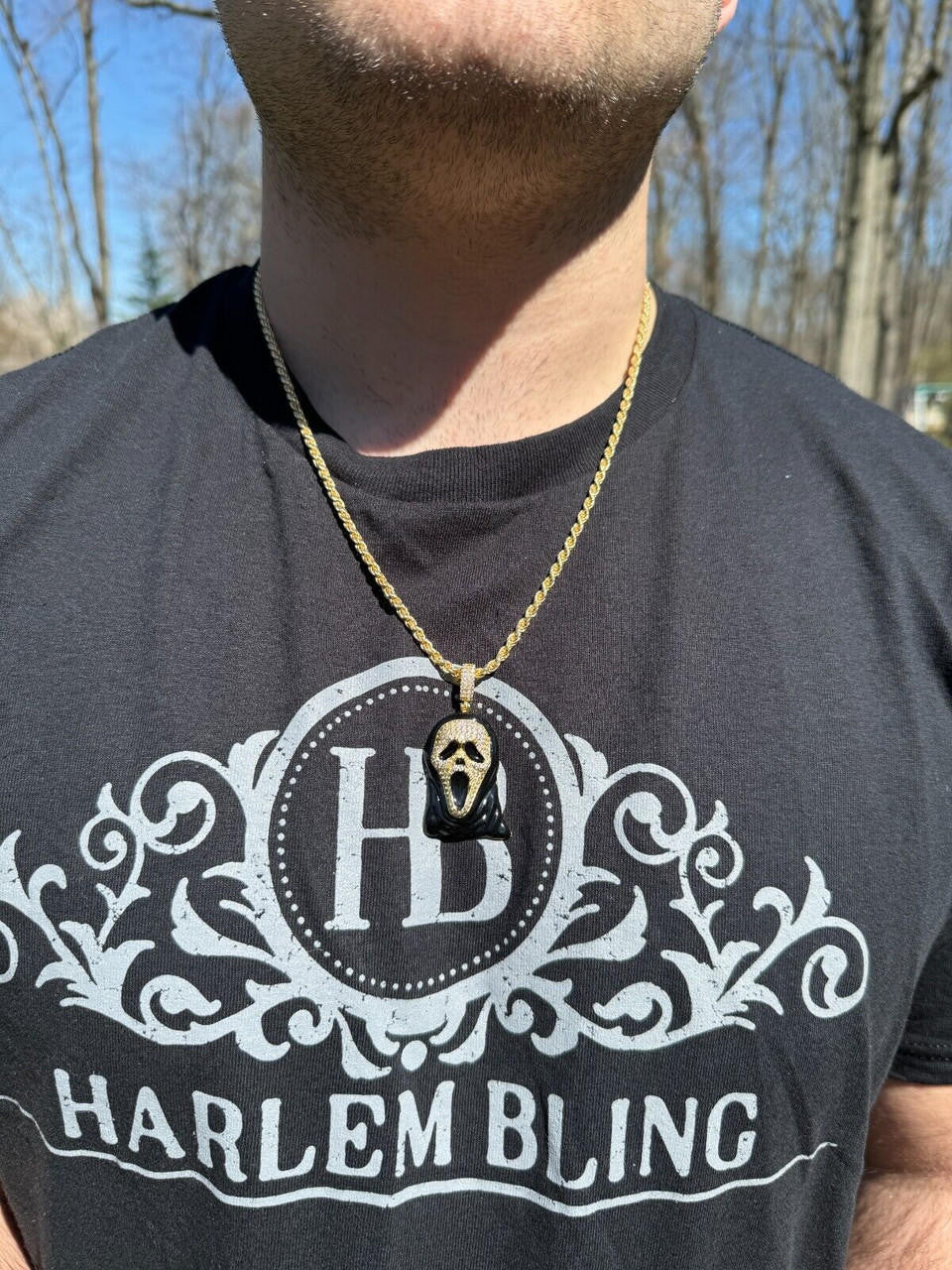 MOISSANITE Scream Mask Ghostface Iced Pendant - 14k Gold Vermeil Or 925 Silver - Medium 2"