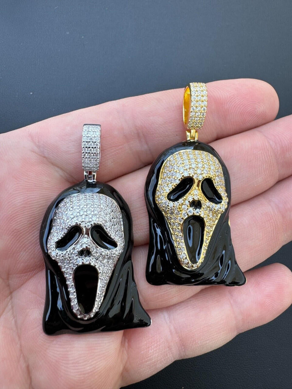 MOISSANITE Scream Mask Ghostface Iced Pendant - 14k Gold Vermeil Or 925 Silver - Medium 2"