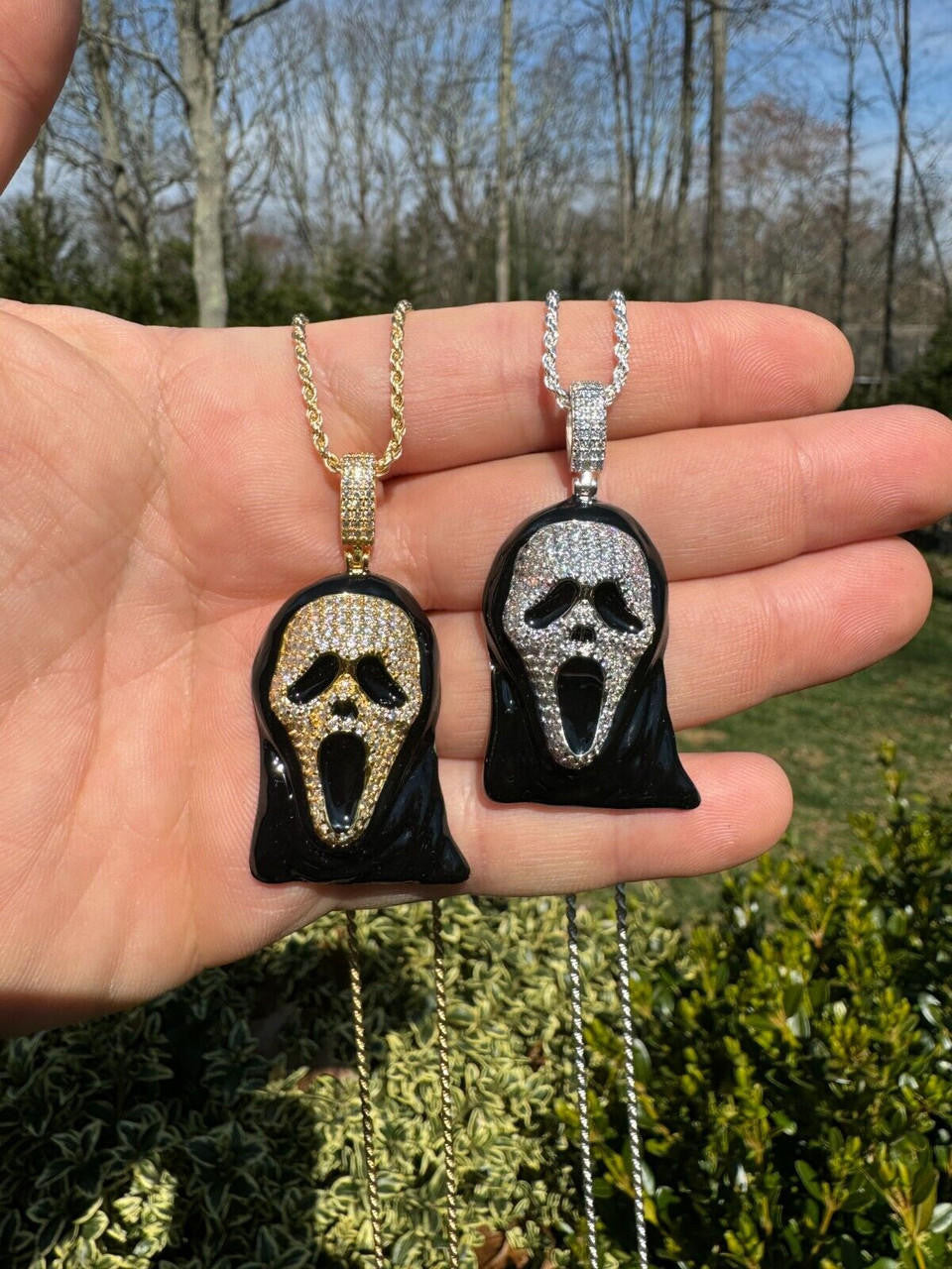 MOISSANITE Scream Mask Ghostface Iced Pendant - 14k Gold Vermeil Or 925 Silver - Medium 2"